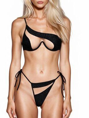 God Save Queens Black Velvet Burnout Bikini Bottom